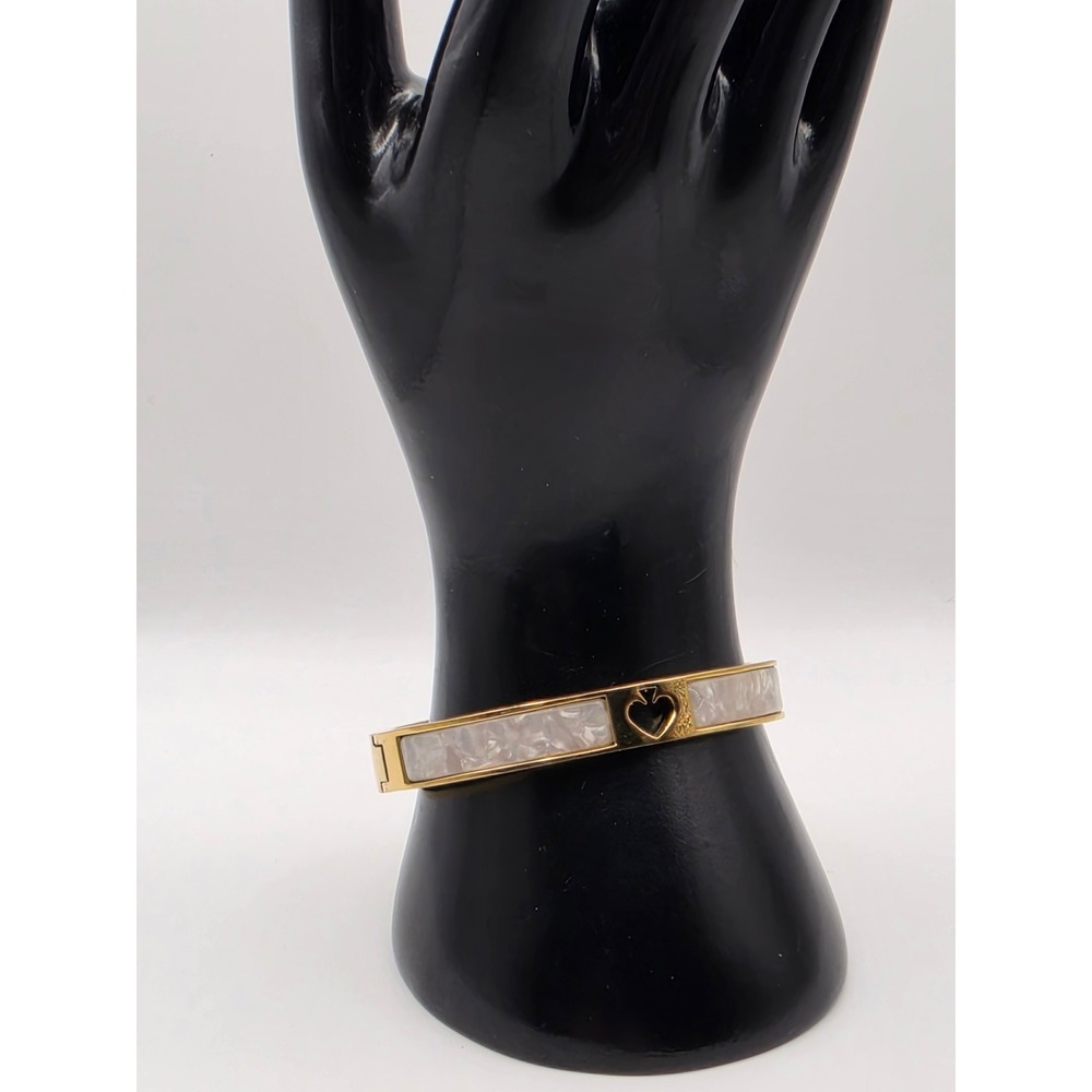 Kate Spade Heritage Spade Thin Enamel Bangle Gold White Mother of Pearl Bracelet